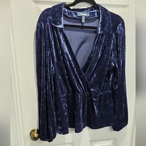Modcloth Velvet Wrap Blouse - Deep Blue